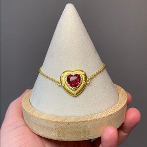 Vintage Gold-Tone Red Heart Bracelet 7"